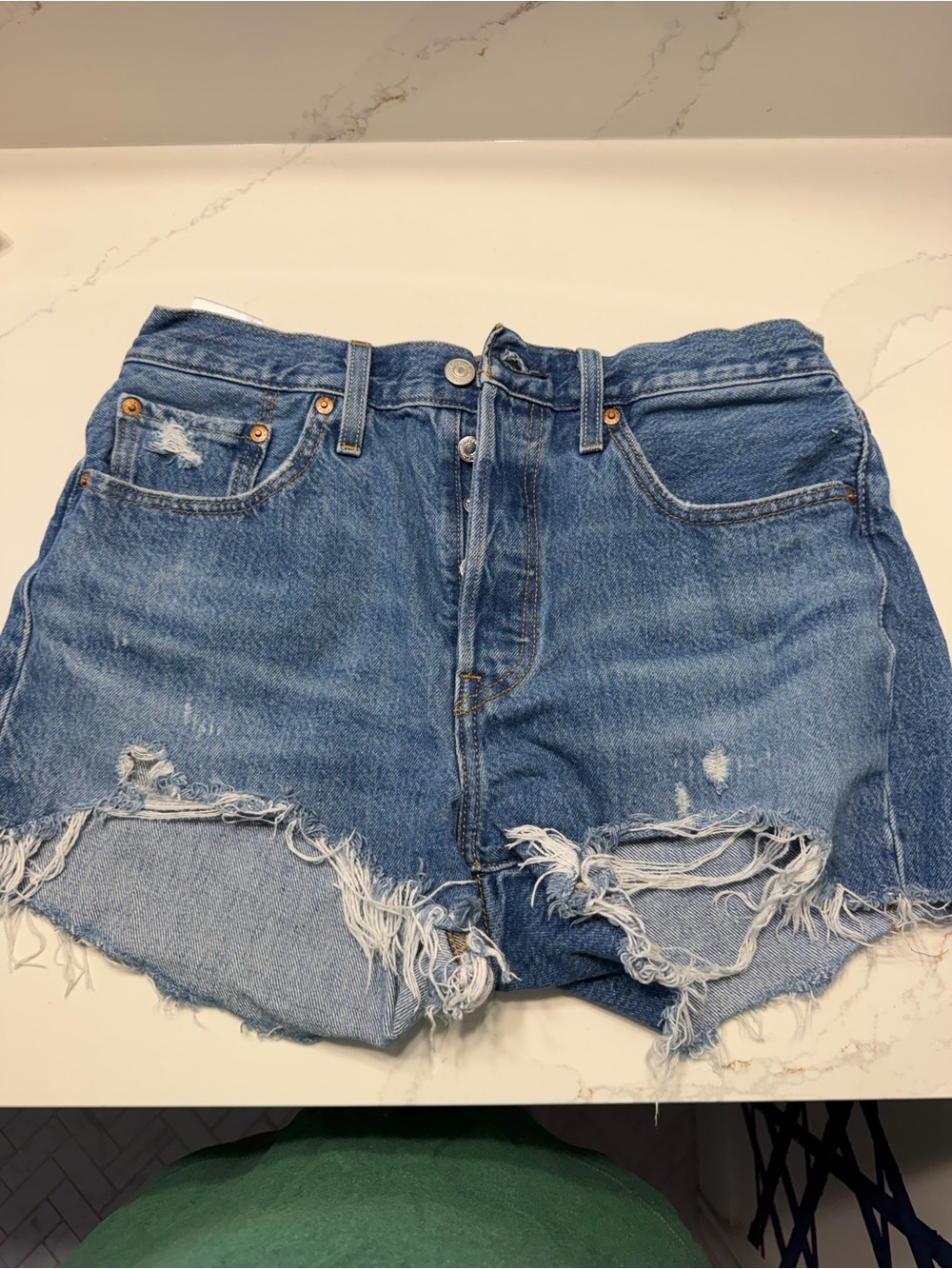 Levi's Blue Distressed High-Rise Jean Shorts